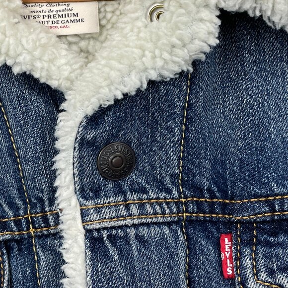 LEVI'S Premium Big E Denim Sherpa Lined Snap Button Front Trucker Jacket Women S - Picture 5 of 14